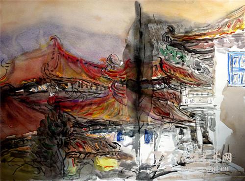 黄永生《禅院》水彩  2014年