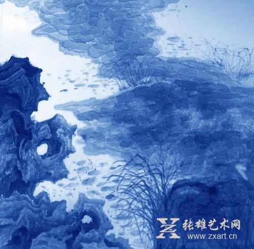 赵传玉水墨青花作品《假山》 赵传玉水墨青花作品《假山》
