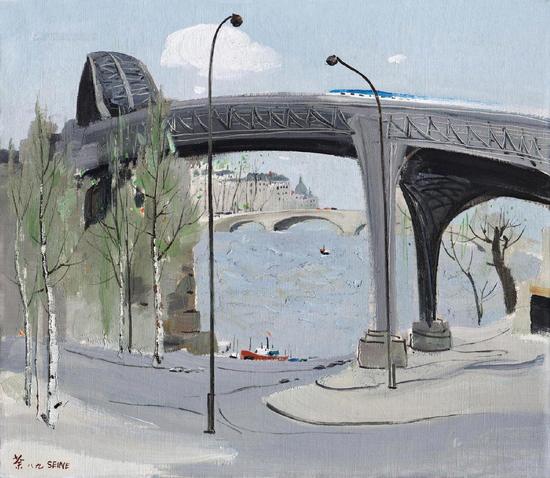 6718 1989年作 塞纳河桥 布面油画