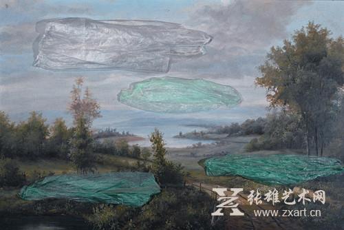 毛旭辉  有塑料袋的风景 77×107cm 综合材料  2004