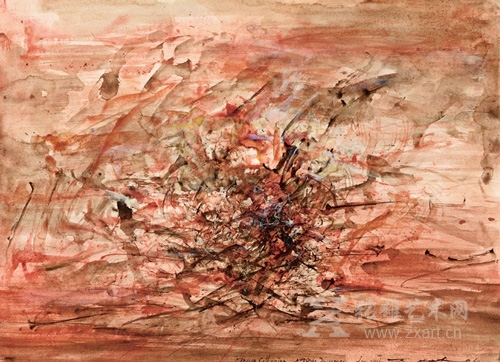 赵无极《无题》 水墨纸本,1962年作 56.4× 76.2 公分 估价:150,0000-250,0000港币 赵无极《无题》 水墨纸本,1962年作 56.4× 76.2 公分 估价:150,0000-250,0000港币